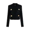 Collarless 4 Pockets Tweed Jacket in Black sold by MARAIS