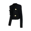 Collarless 4 Pockets Tweed Jacket in Black sold by MARAIS