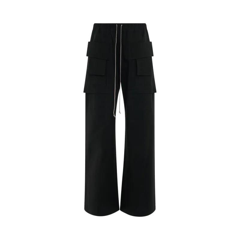 DRKSHDW Creatch Cargo Drawstring Woven Pants in Black sold by MARAIS