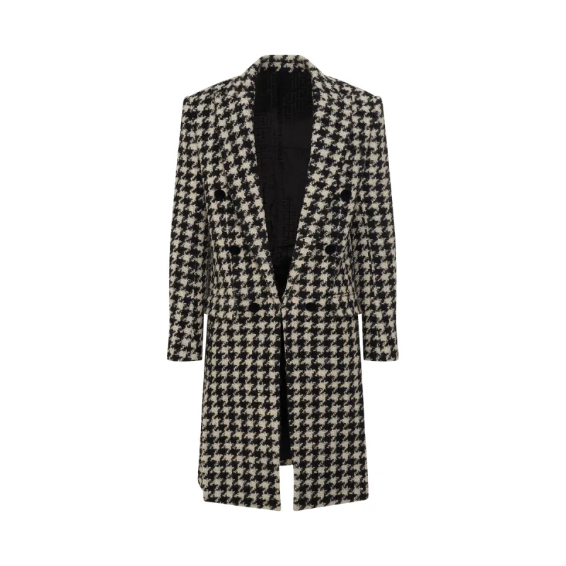 6 Button Houndstooth Tweed Coat in White/Black sold by MARAIS