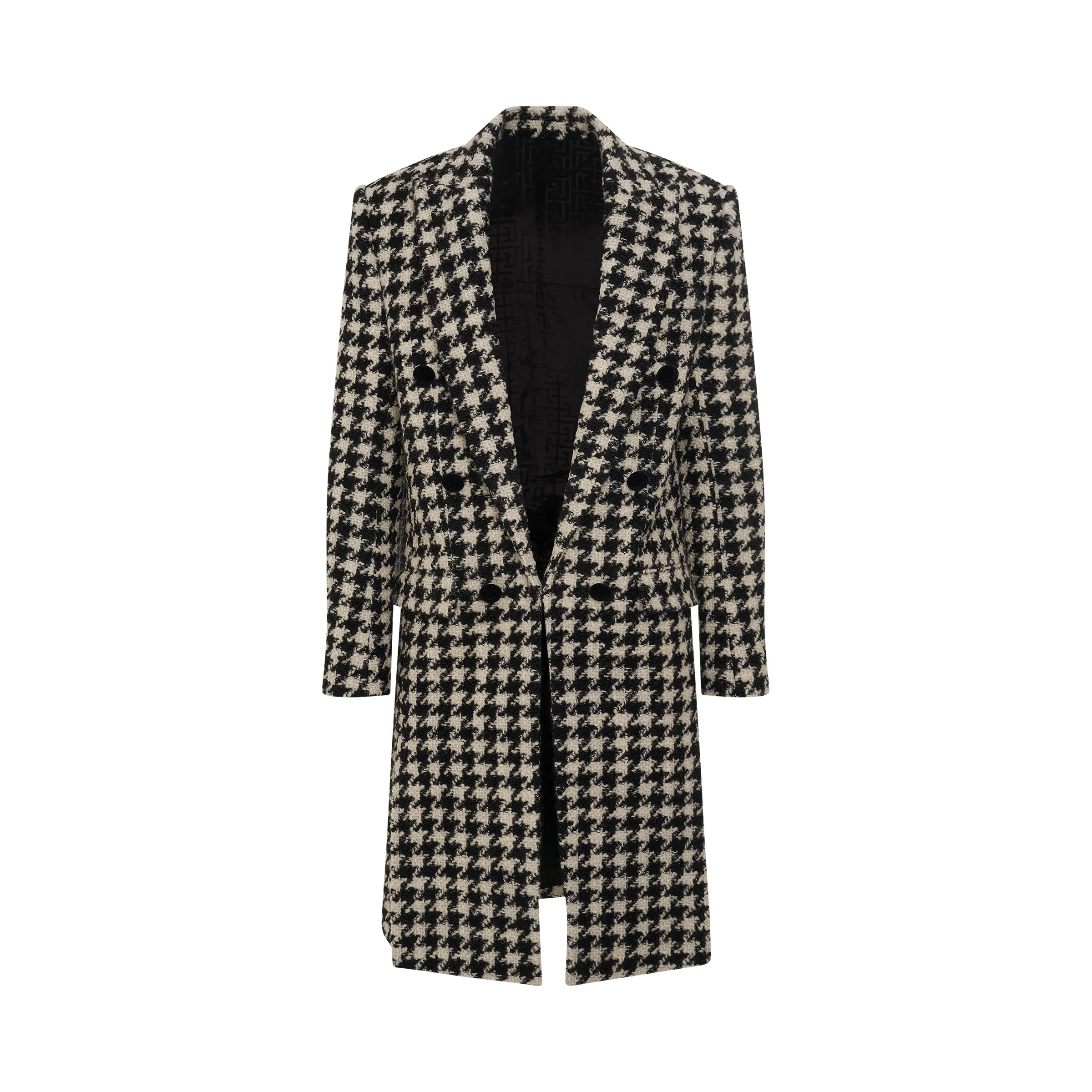 6 Button Houndstooth Tweed Coat in White/Black sold by MARAIS