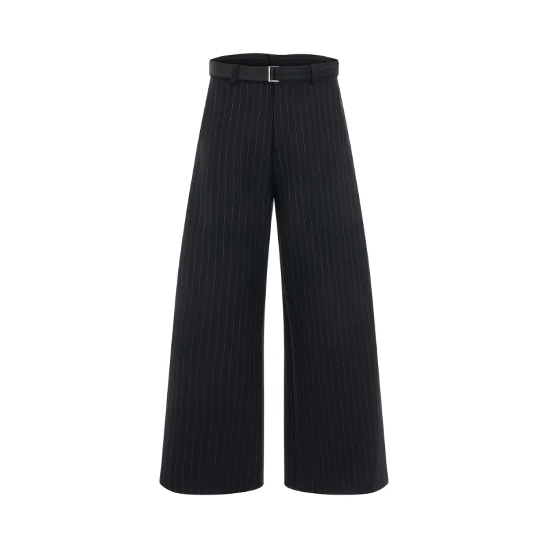 Chalk Stripe Bonding Pants in Black sold by MARAIS