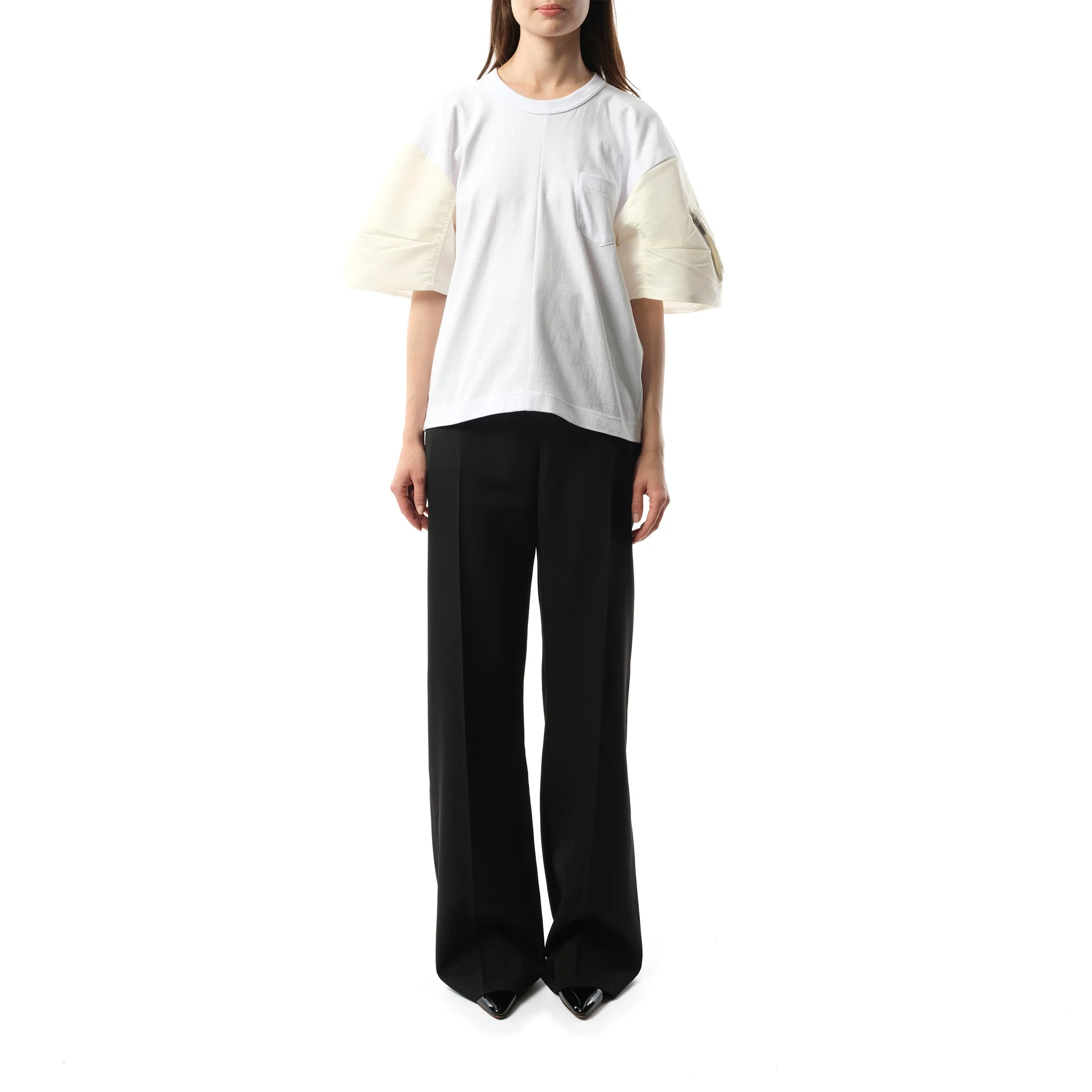 Nylon Twill Cotton Jersey T-Shirt in Off White sold by MARAIS product image thumbnail 4