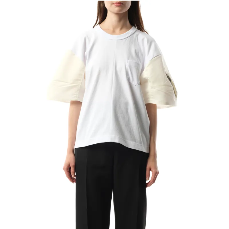 Nylon Twill Cotton Jersey T-Shirt in Off White sold by MARAIS