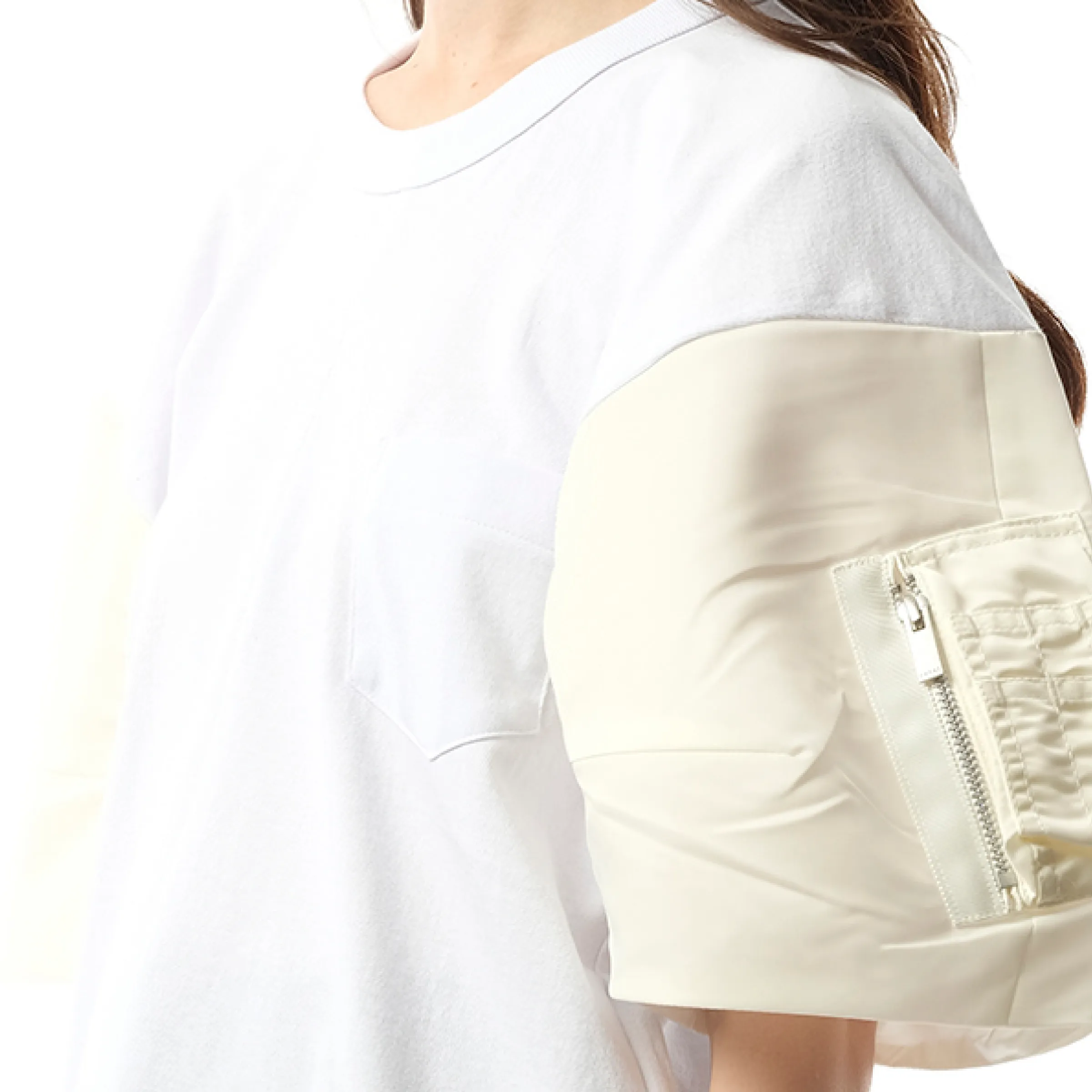 Nylon Twill Cotton Jersey T-Shirt in Off White sold by MARAIS product image thumbnail 3