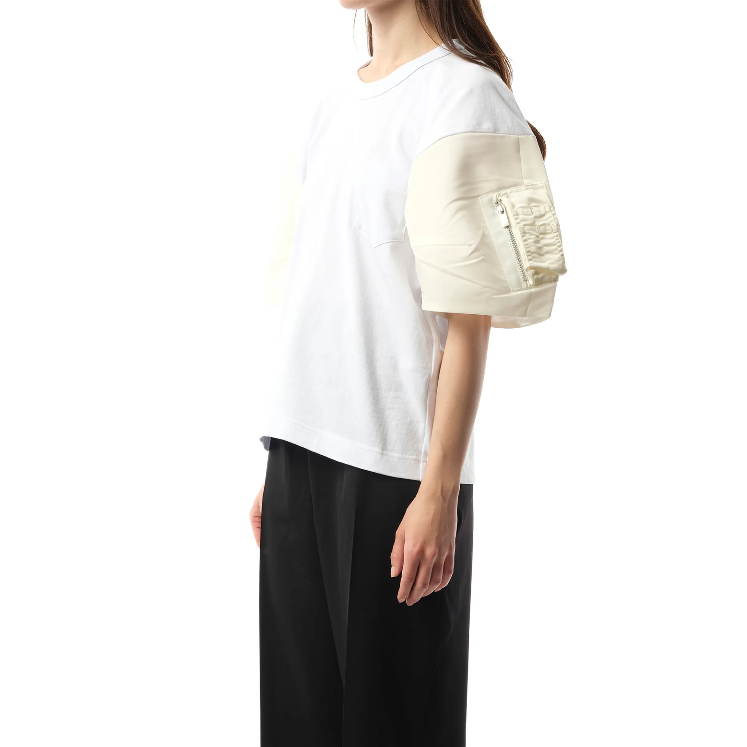 Nylon Twill Cotton Jersey T-Shirt in Off White sold by MARAIS product image thumbnail 5