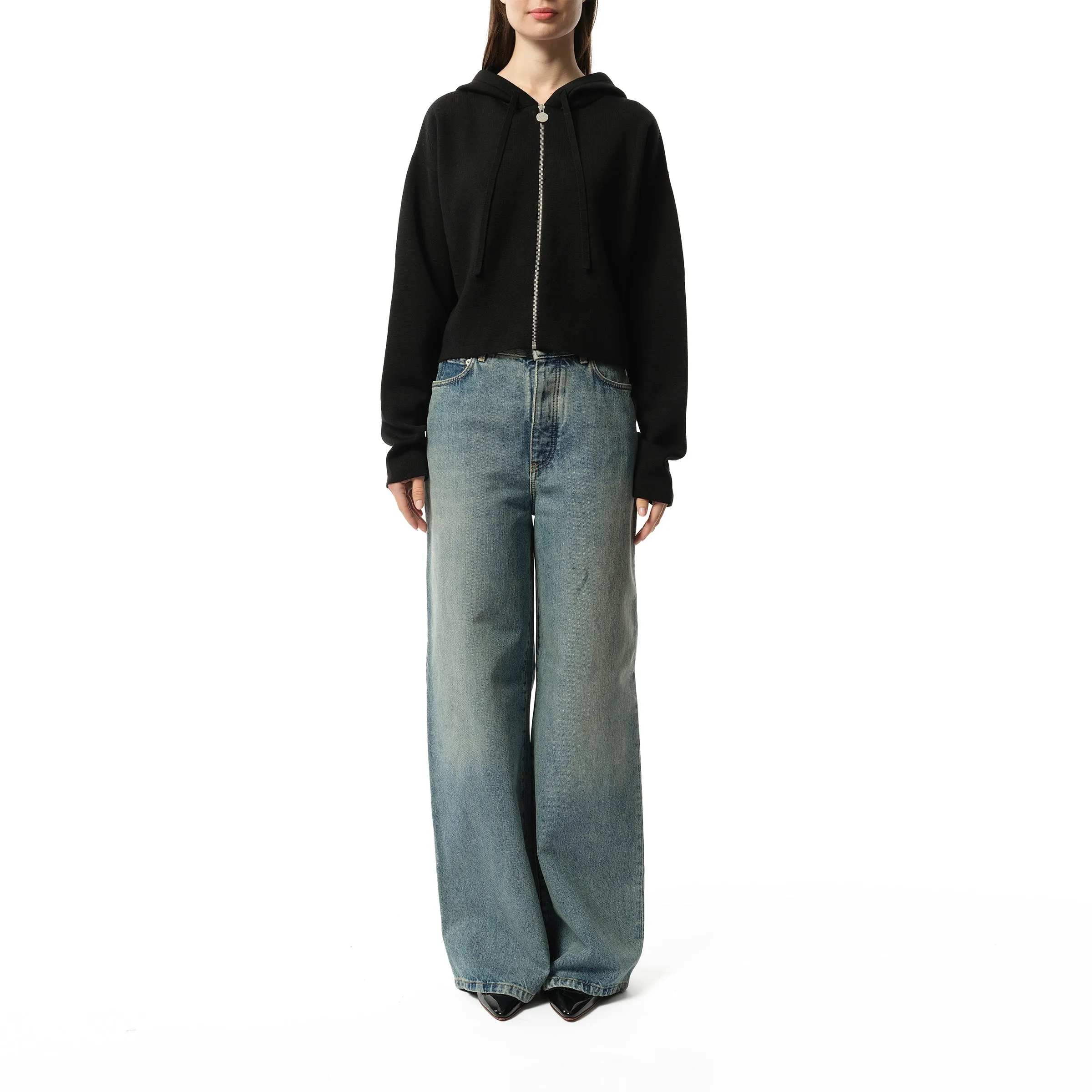 Anagram Zip-Up Hoodie in Black sold by MARAIS product image thumbnail 4