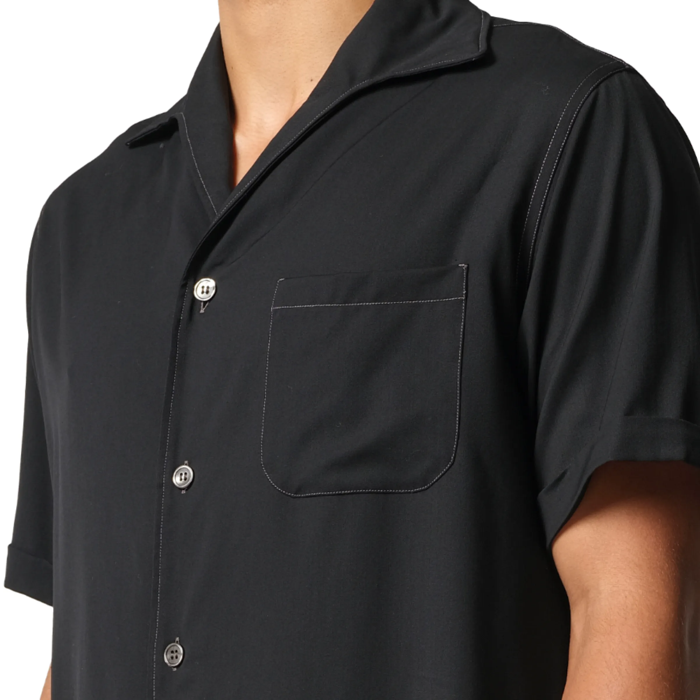 Fine Wool Short-sleeved Shirt in Black sold by MARAIS product image thumbnail 3