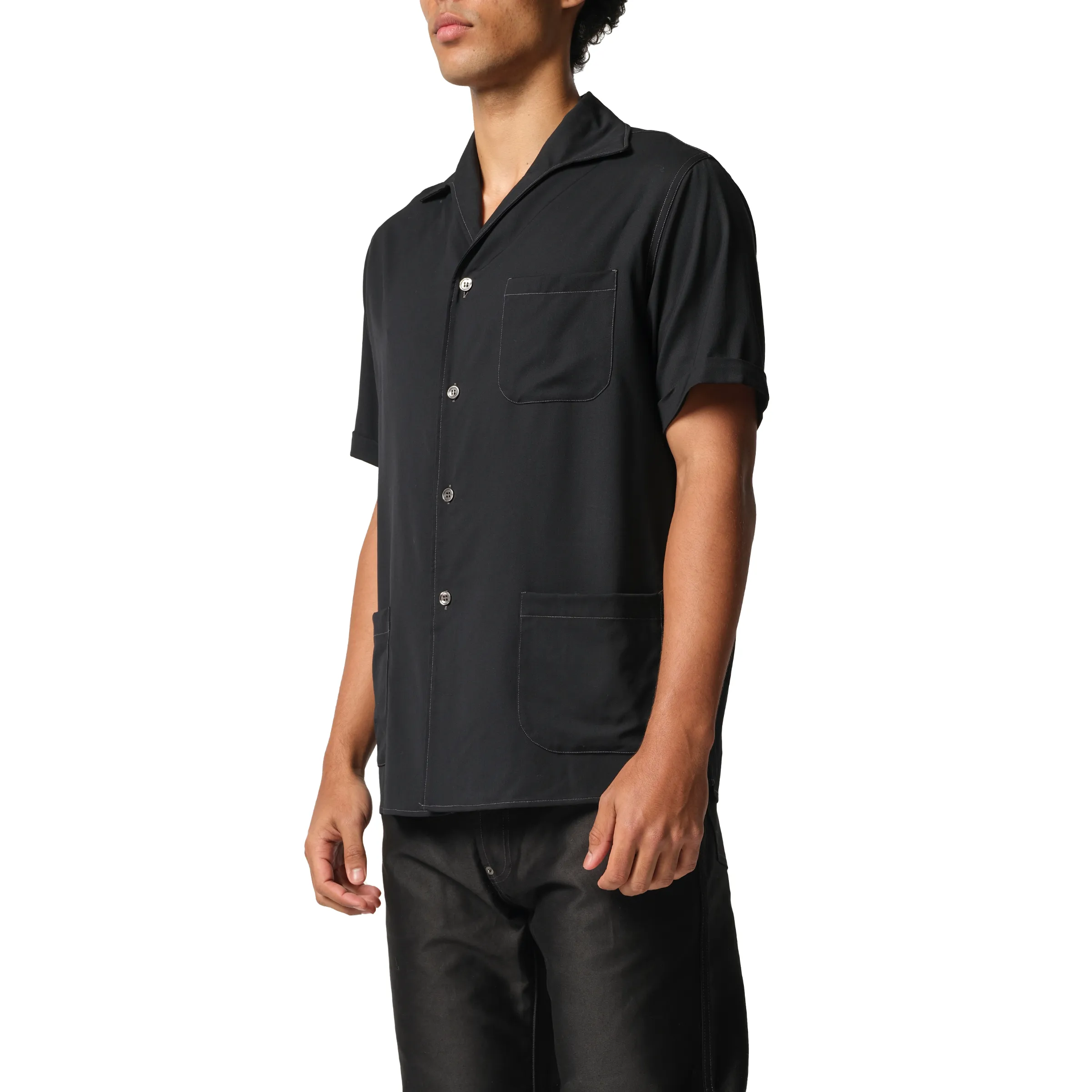 Fine Wool Short-sleeved Shirt in Black sold by MARAIS product image thumbnail 5