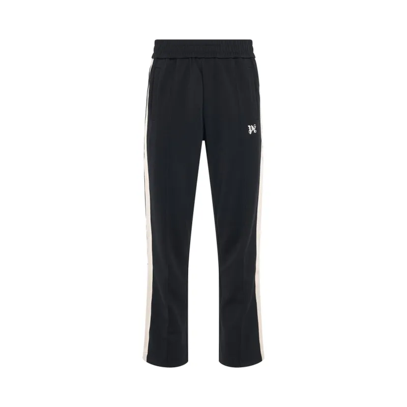 Monogram Embroidered Track Pants in Black sold by MARAIS