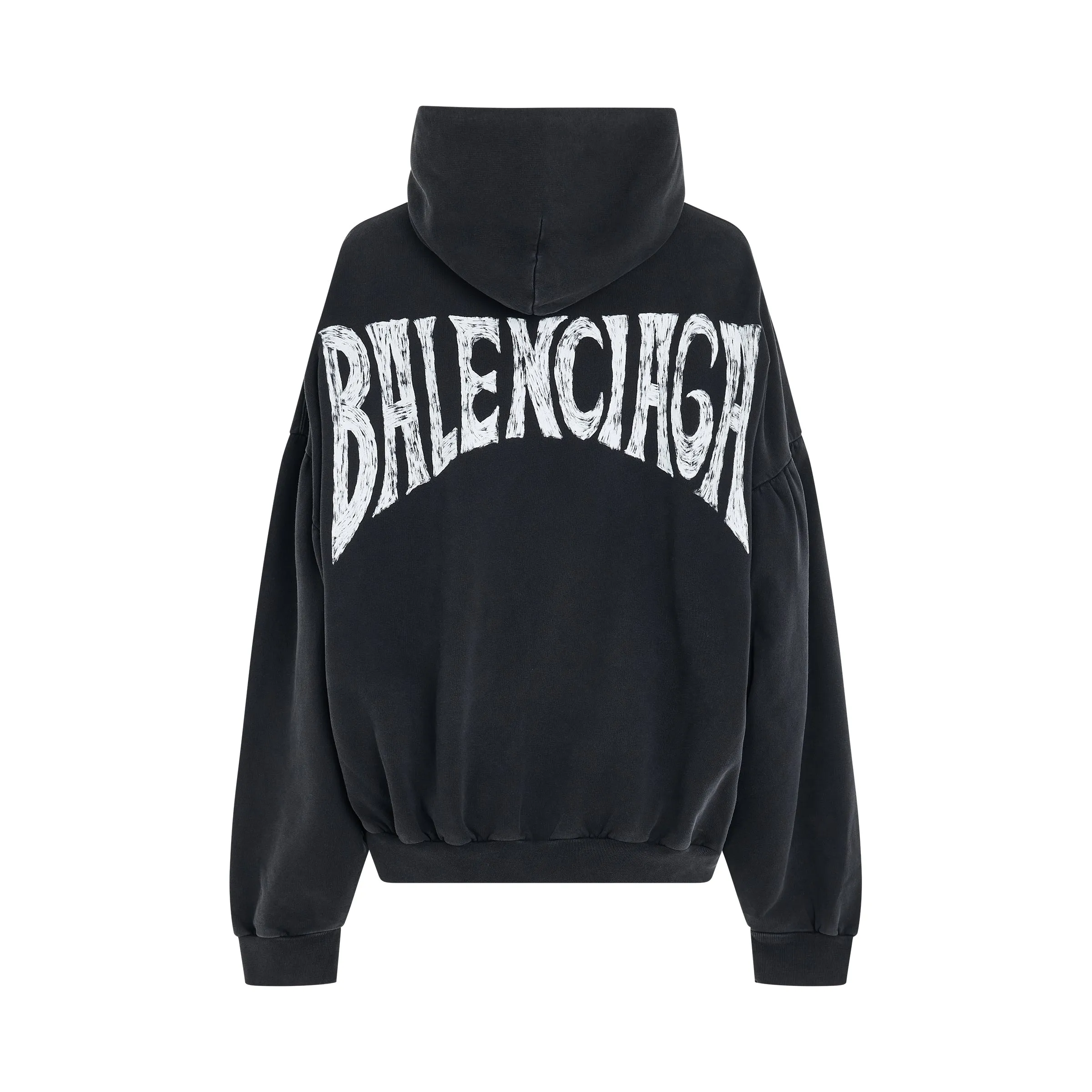 Handwritten Logo Round Hoodie in Faded Black/White sold by MARAIS product image thumbnail 4