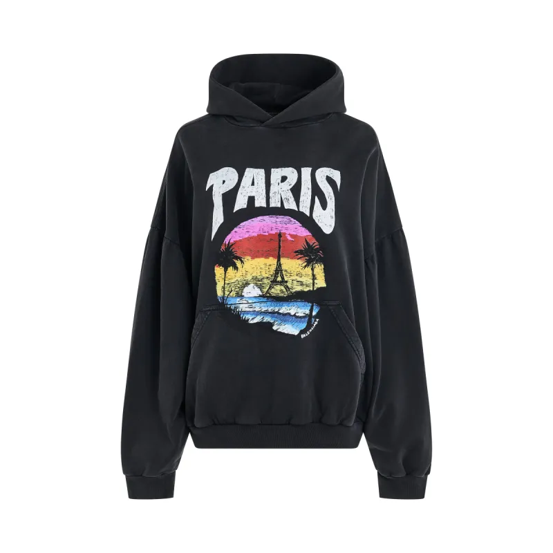 Handwritten Logo Round Hoodie in Faded Black/White sold by MARAIS