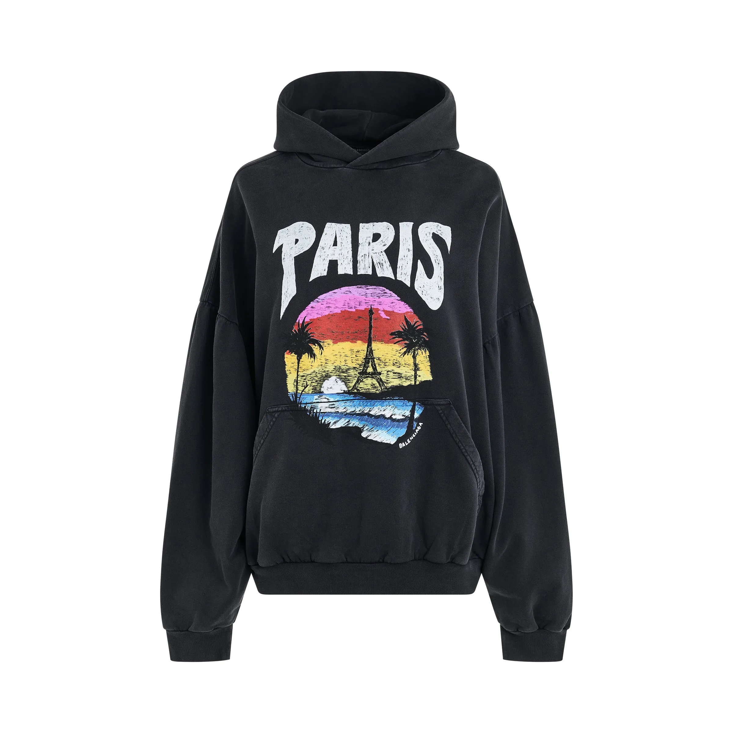 Handwritten Logo Round Hoodie in Faded Black/White sold by MARAIS