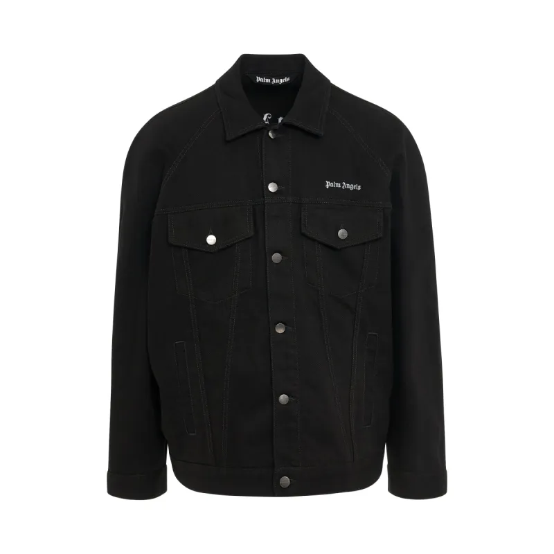 Logo Embroidered Denim Jacket in Black/White sold by MARAIS