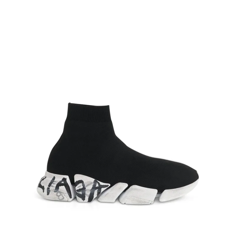 Speed 2.0 Recycled Graffiti Knit in Black/White made by Balenciaga