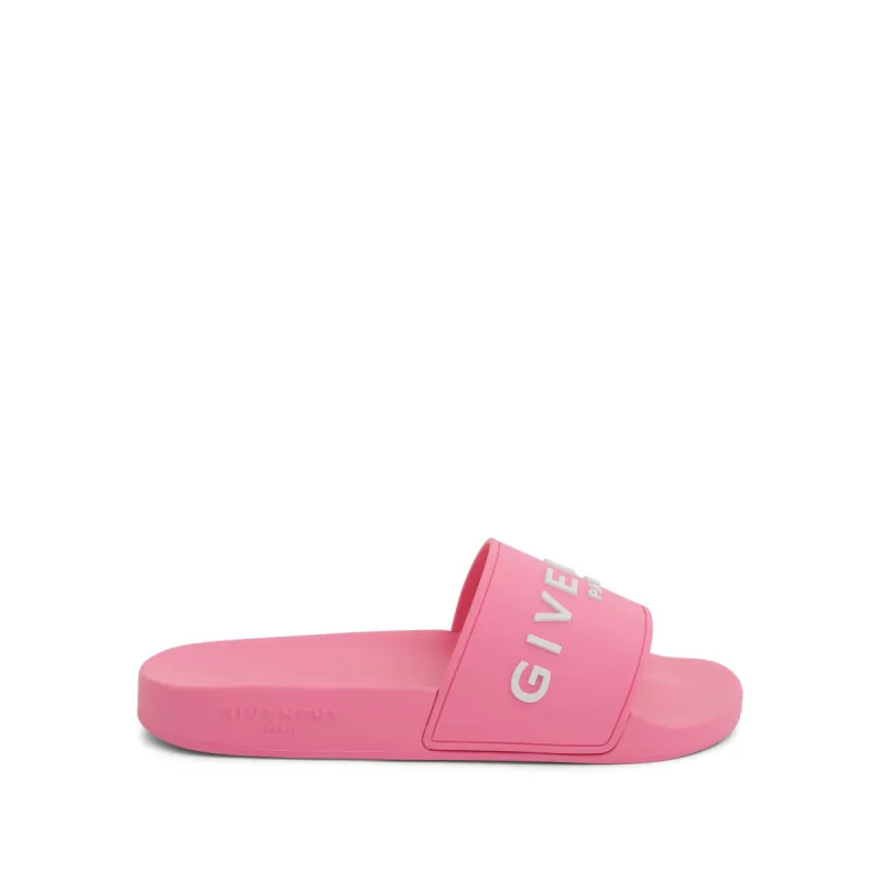 Logo Slide Flat Sandals in Bright Pink sold by MARAIS