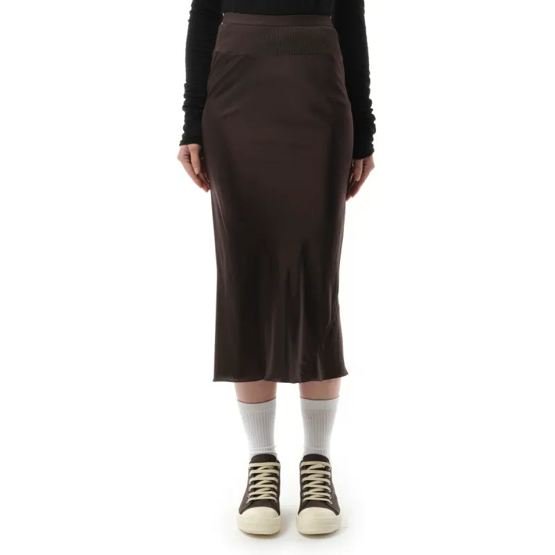 Satin Knee Bias Skirt in Dark Dust sold by MARAIS