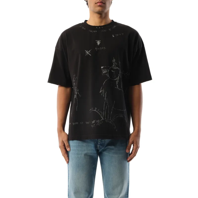 Dyed Print Short-Sleeved T-Shirt in Black sold by MARAIS