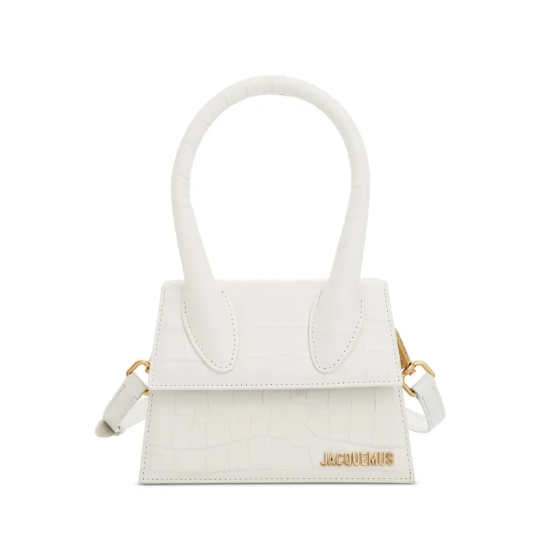 Le Chiquito Moyen Croc Embossed Leather Bag in Ivory sold by MARAIS