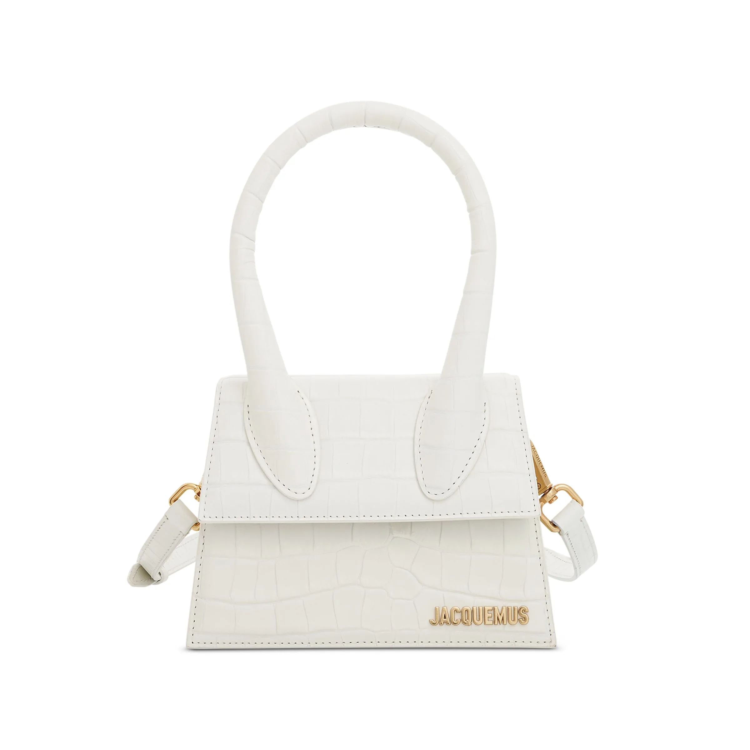 Le Chiquito Moyen Croc Embossed Leather Bag in Ivory sold by MARAIS