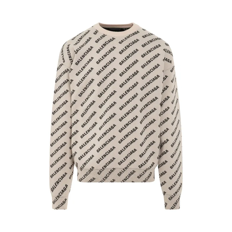 All Over Logo Knit Sweater in Chalky White/Black sold by MARAIS