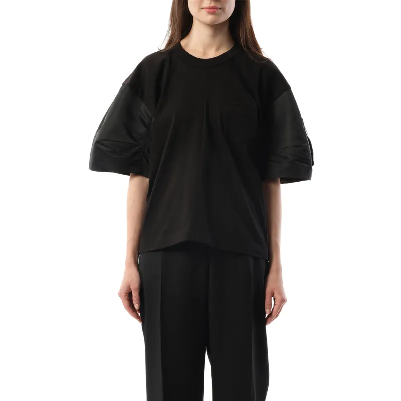 Nylon Twill Cotton Jersey T-Shirt in Black sold by MARAIS