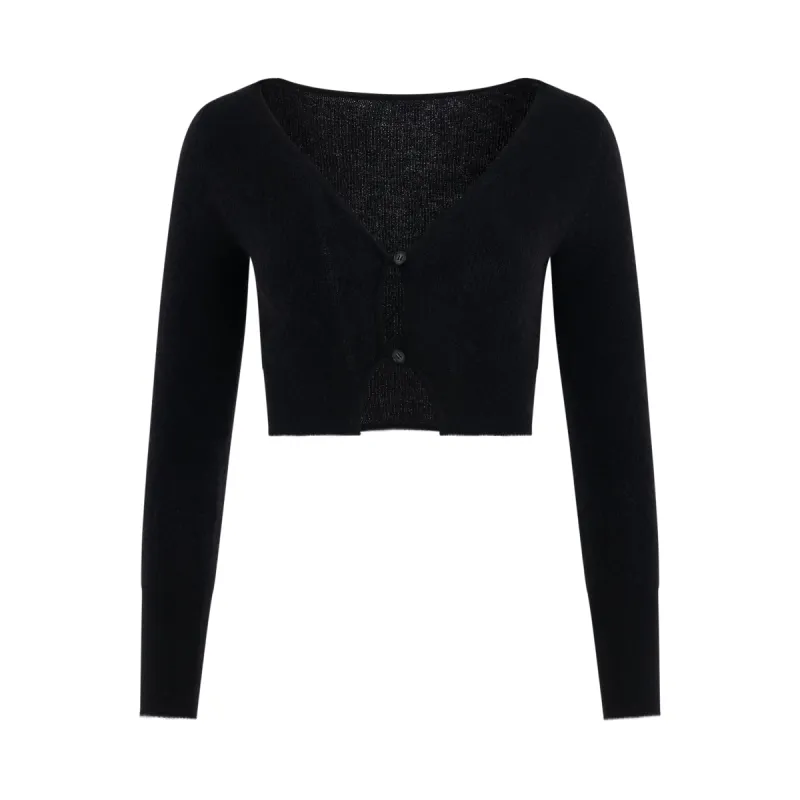 Alzou Cropped Mohair Cardigan in Black sold by MARAIS