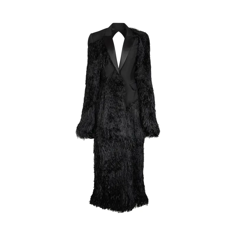 Tailored Feather Coat in Black sold by MARAIS