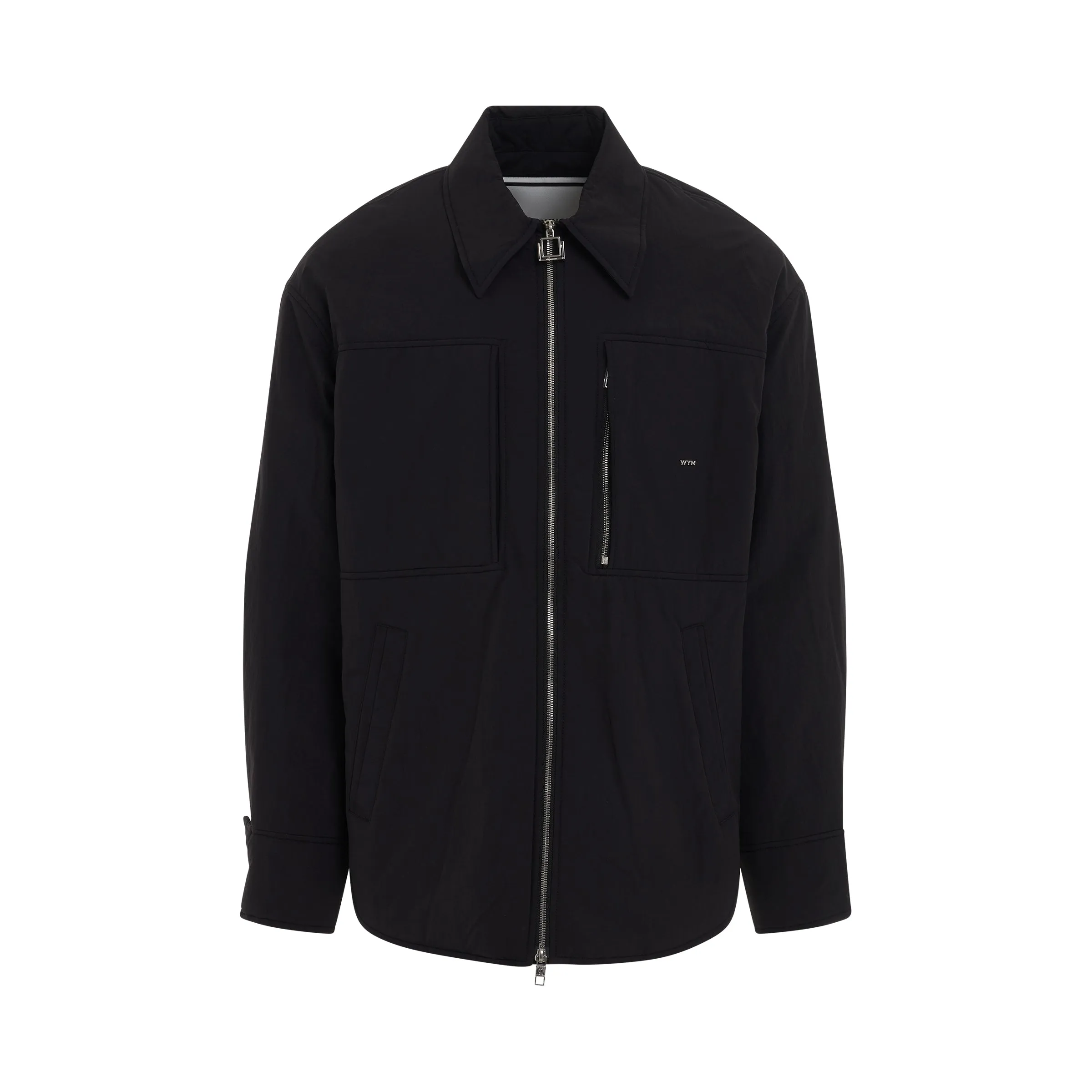 Nylon Leather Patch Jacket in Black sold by MARAIS