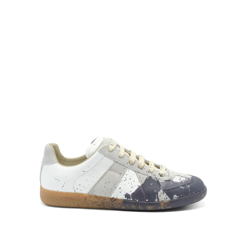 Replica Paint Splatter Sneaker in White/Pewter sold by MARAIS