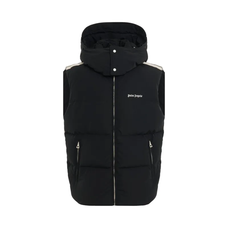 Classic Hooded Track Down Vest in Black/White sold by MARAIS