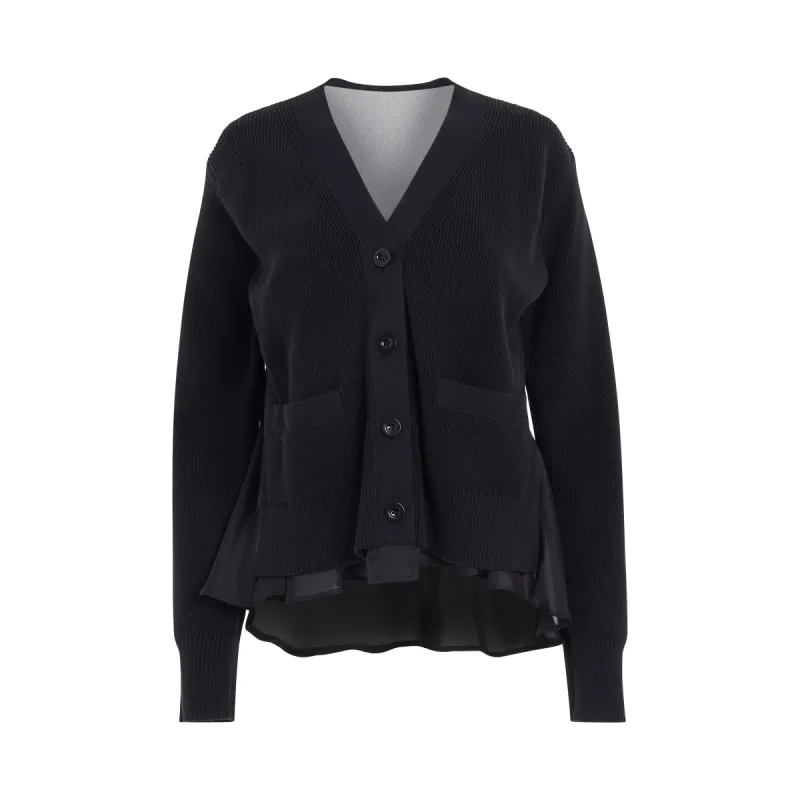 Knit x Satin Cardigan in Black sold by MARAIS