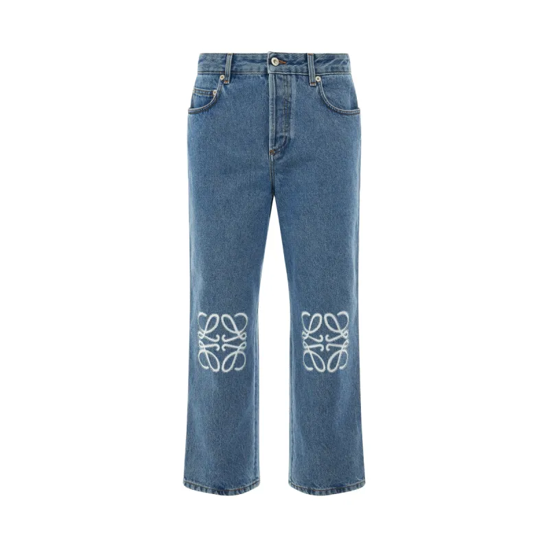 Women Anagram Cropped Jeans in Mid Blue Denim sold by MARAIS