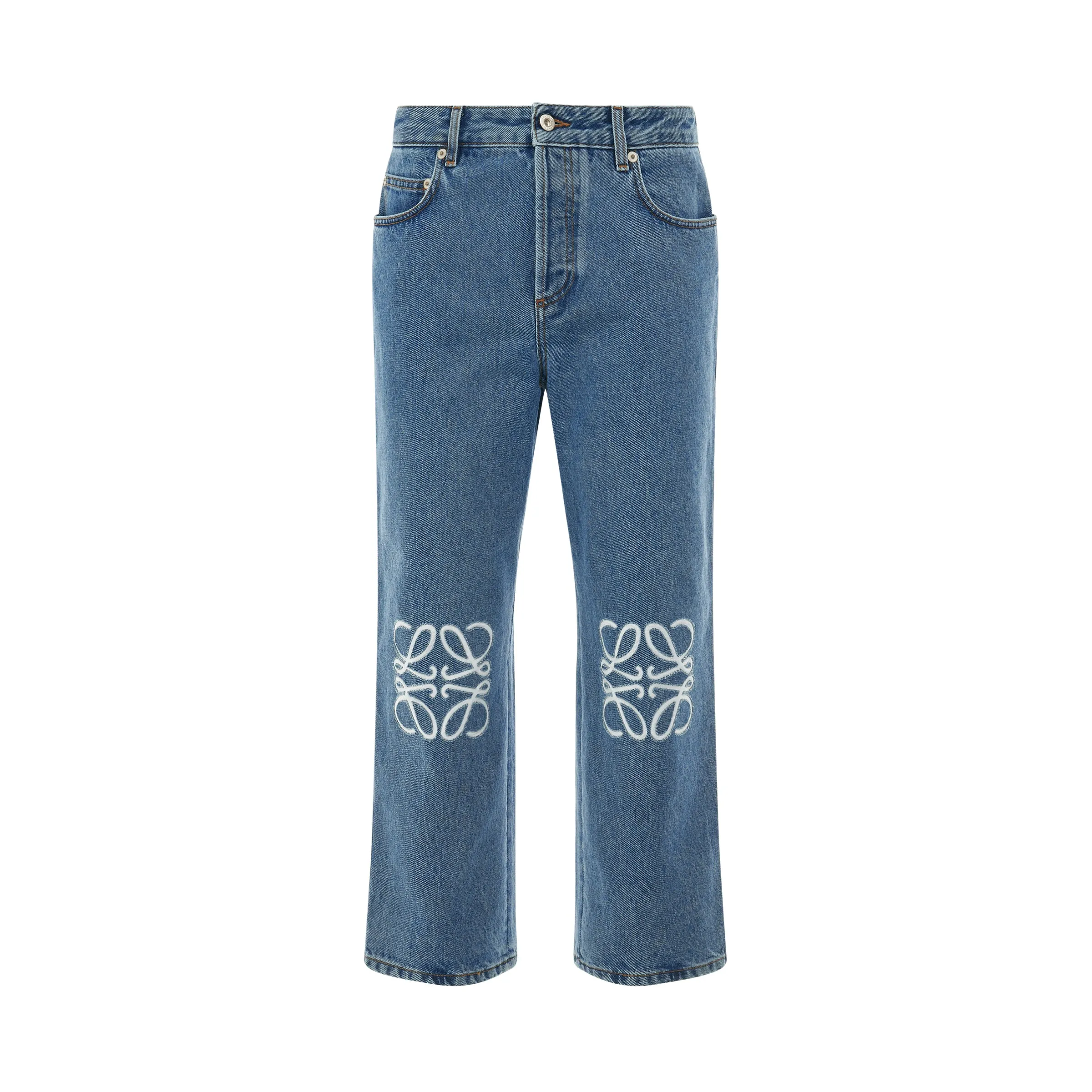 Women Anagram Cropped Jeans in Mid Blue Denim sold by MARAIS