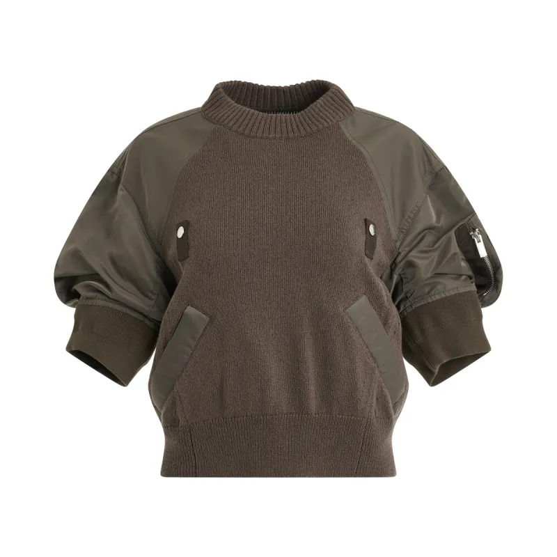 Nylon Twill x Knit Sweater in Taupe sold by MARAIS