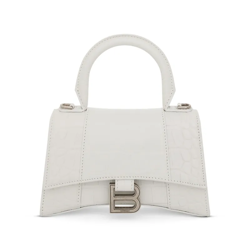 Hourglass XS Croco Embossed Bag in White sold by MARAIS
