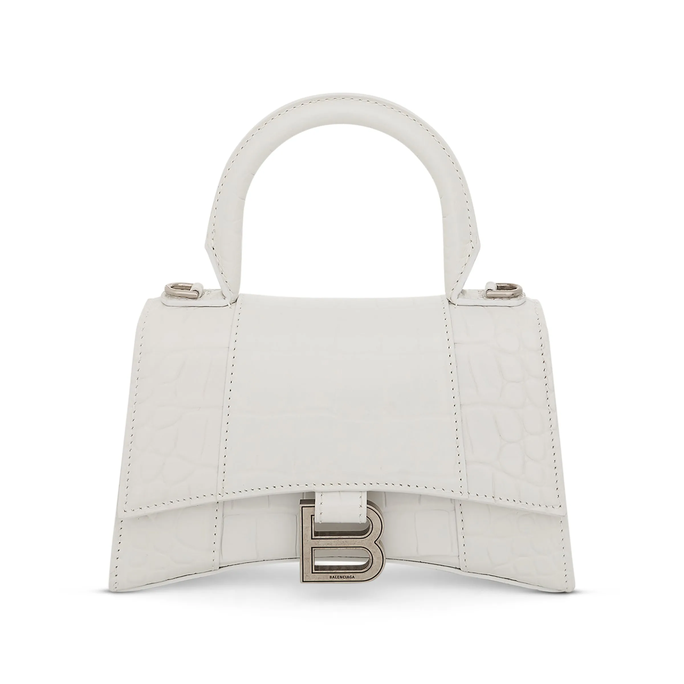 Hourglass XS Croco Embossed Bag in White sold by MARAIS