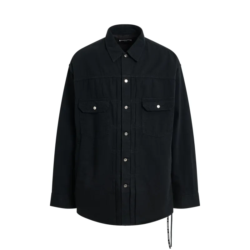Long Sleeve Denim Shirt in Black sold by MARAIS
