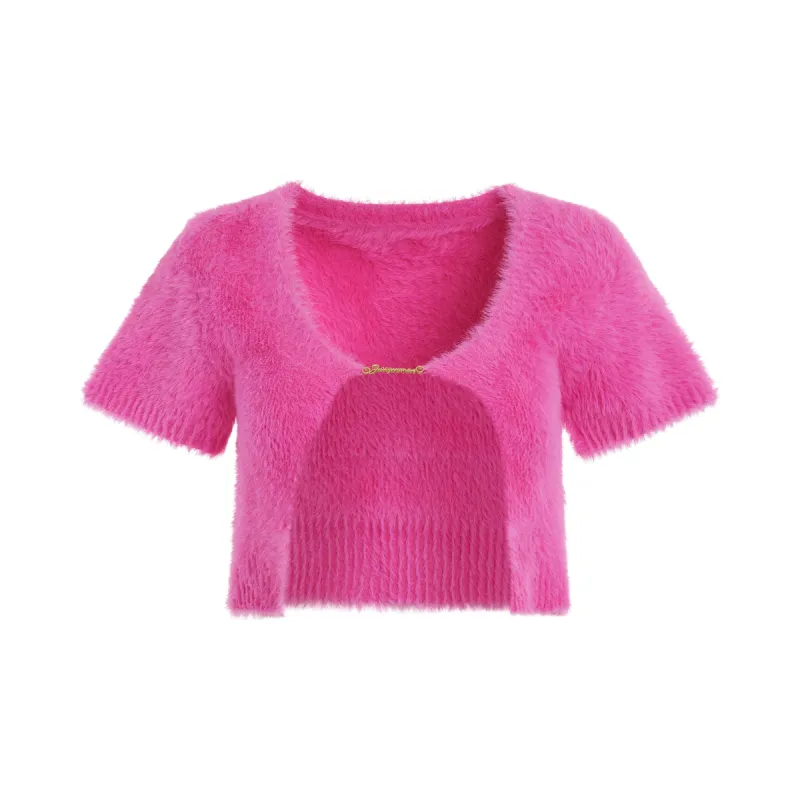 Neve Short Sleeved Charm Cardigan in Pink sold by MARAIS