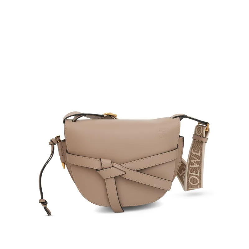 Small Gate Bag in Soft Calfskin and Jacquard Strap in Sand sold by MARAIS