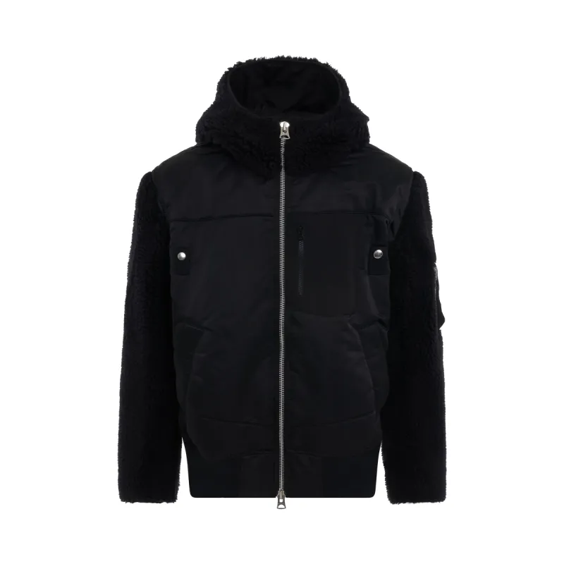 Faux Shearling x Nylon Twill Blouson in Black sold by MARAIS