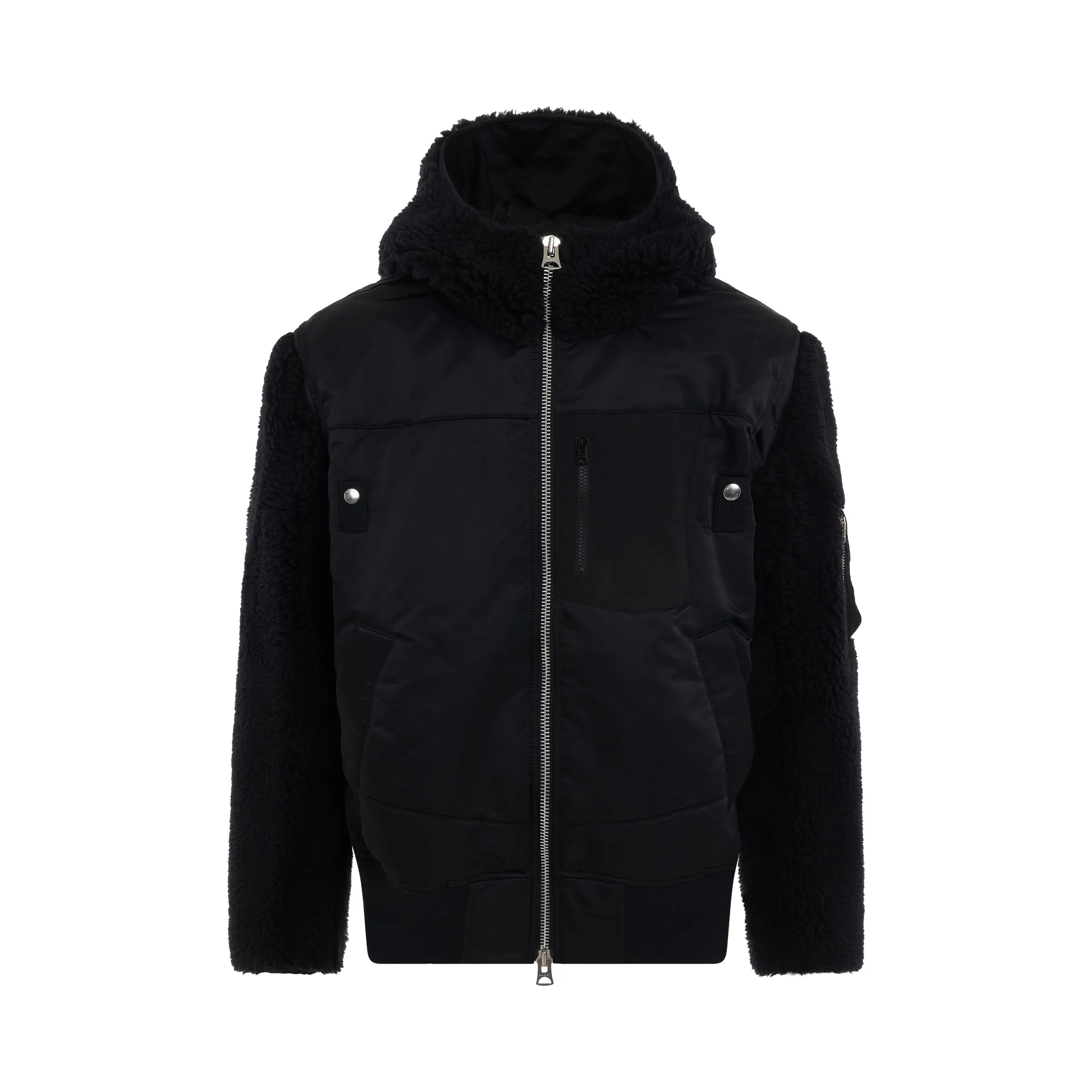 Faux Shearling x Nylon Twill Blouson in Black sold by MARAIS
