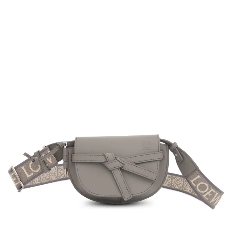 Mini Gate Dual Bag in Soft Calfskin and Jacquard Strap in Pearl Grey sold by MARAIS