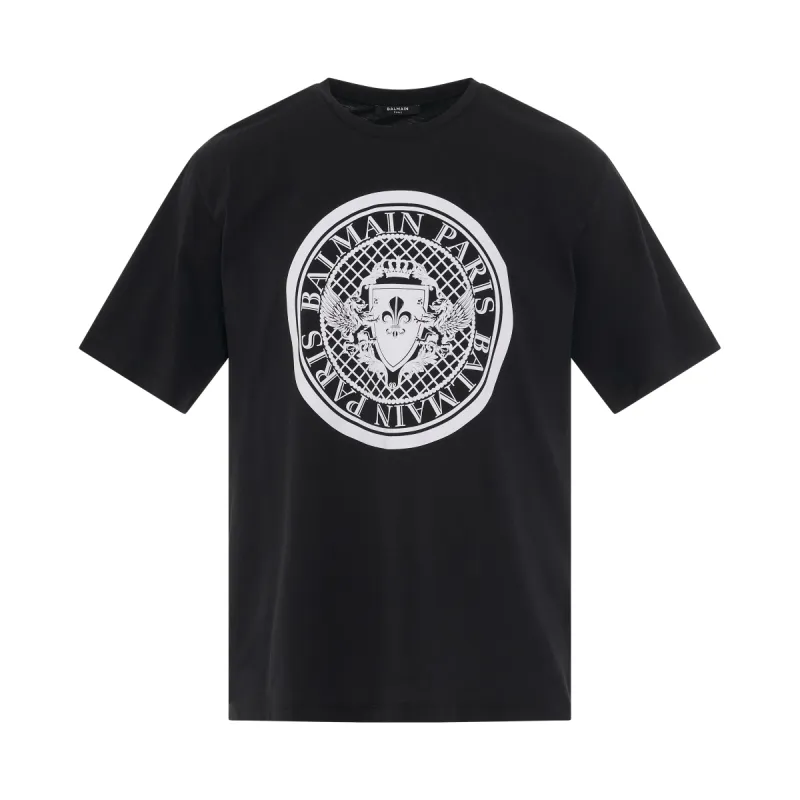 Coin Flock Straight Fit T-Shirt in Black/White made by Balmain