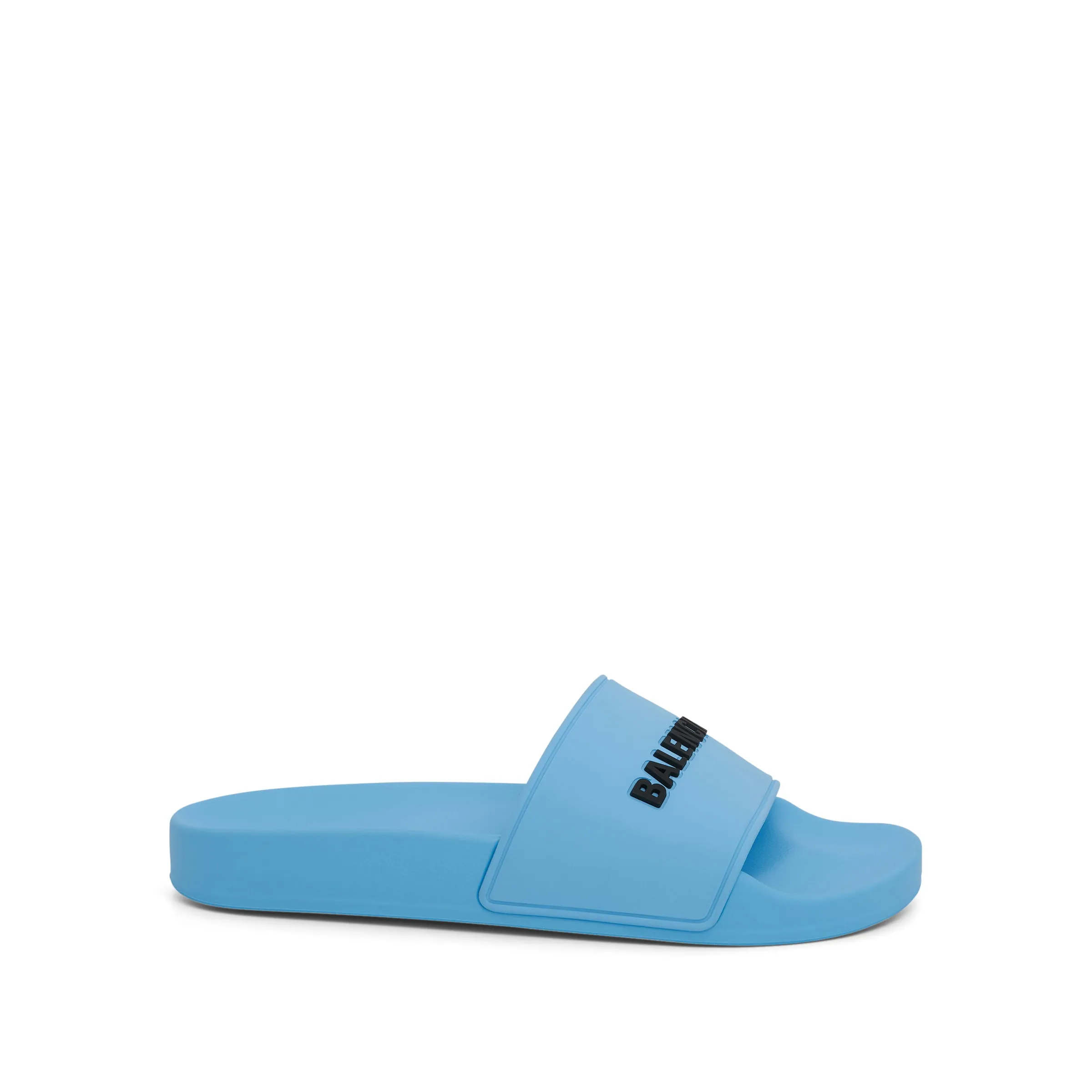 3D Logo Pool Slide Sandal in Sky Blue/Black sold by MARAIS