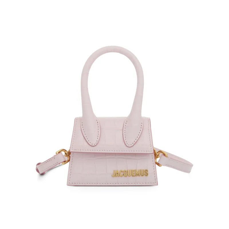 Le Chiquito Mini Croc Embossed Leather Bag in Pale Pink sold by MARAIS