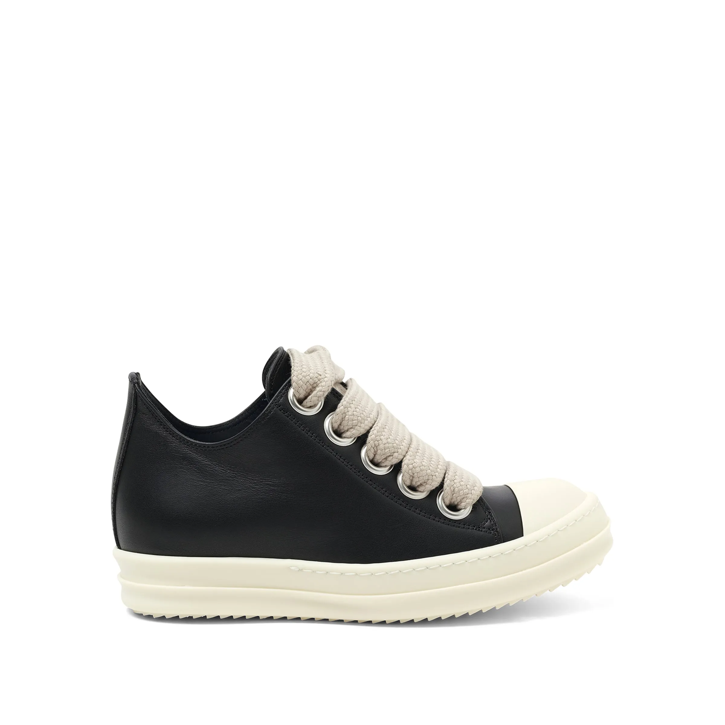 Full Grain Jumbo Laced Low Sneaker in Black/Pearl/Milk sold by MARAIS