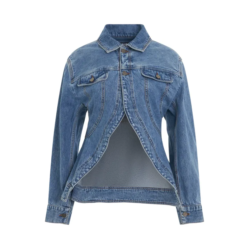 Caraco Denim Jacket in Light Blue/Tabac sold by MARAIS