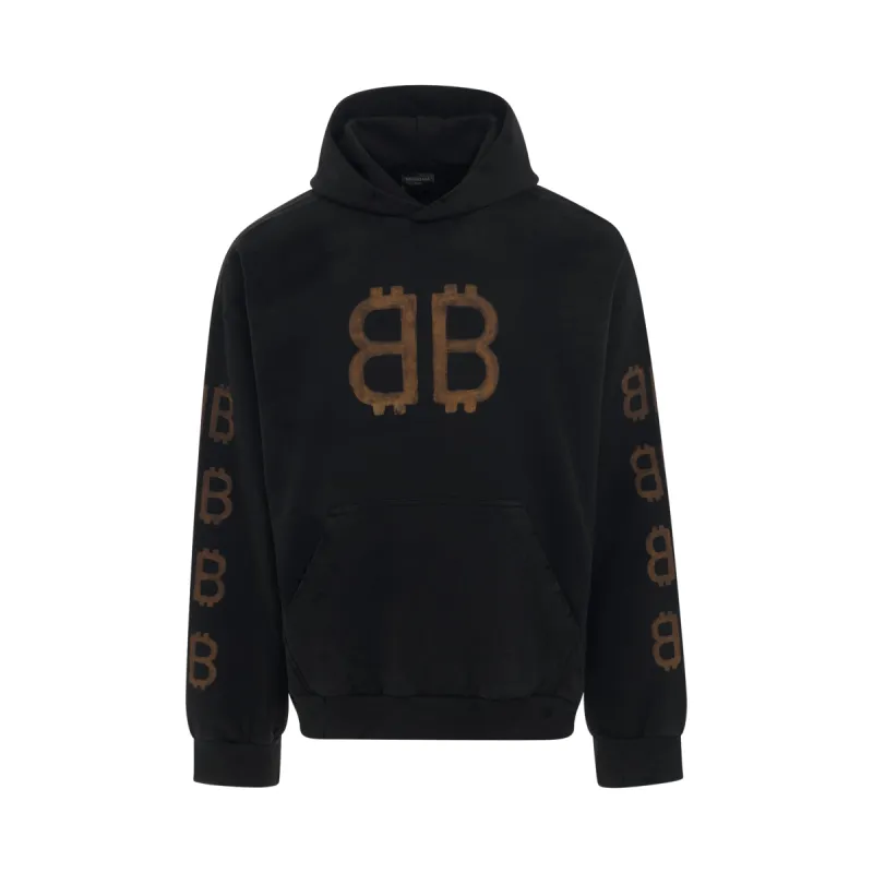 Crypto Logo Medium Fit Hoodie in Washed Black made by Balenciaga