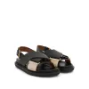 Fussbett Crisscross Sandal in Black/Silk White sold by MARAIS